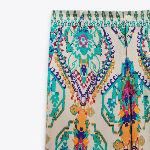 ZARA Boho Printed Flared Wide Leg High Waisted Trousers Pants NWT RRP$109 - Picture 13 of 16